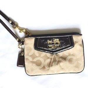 Authentic Coach Wristlet Tan, Gold, and Brown